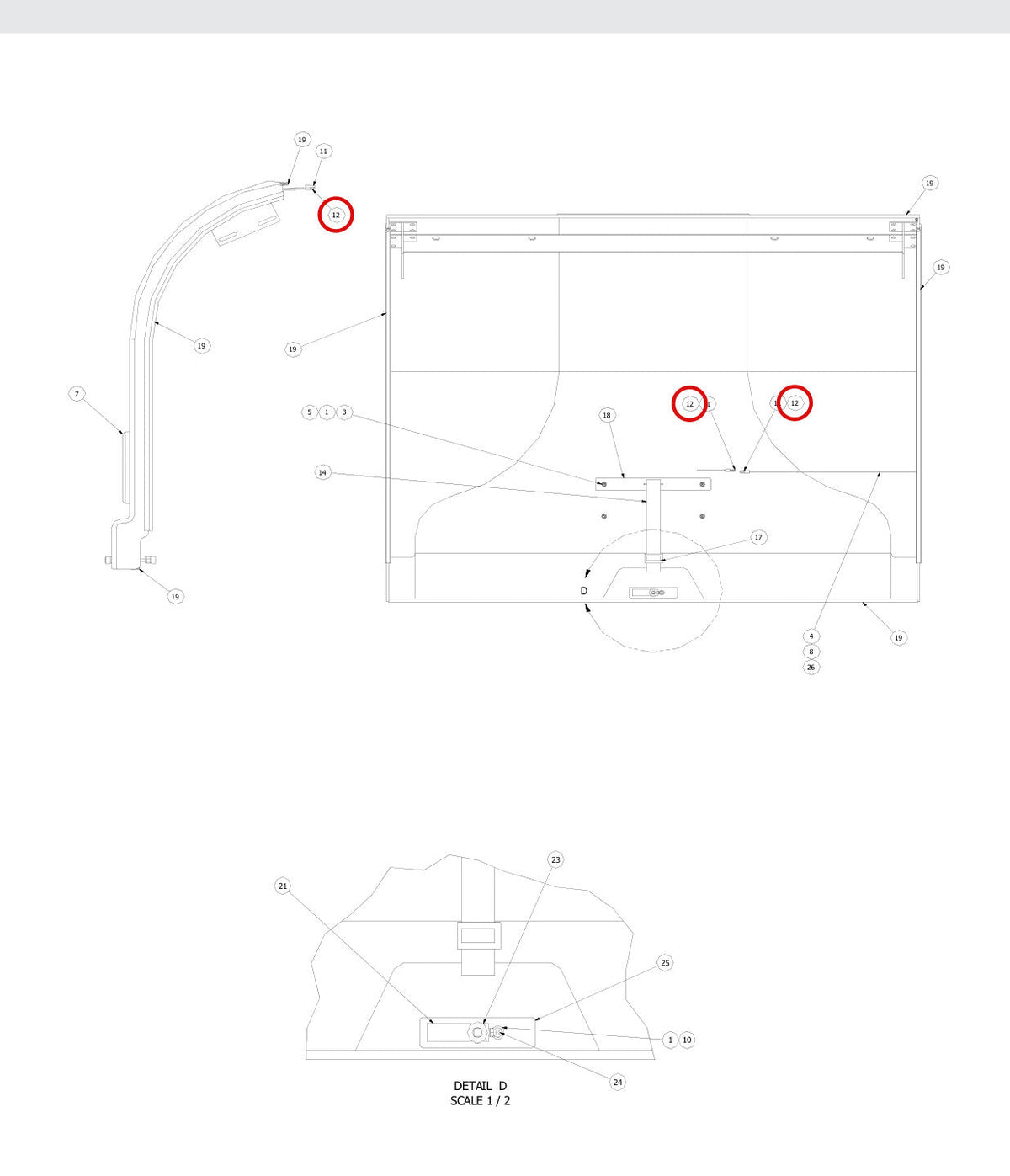 Spartan Tool 77751700 parts diagram, item 12 circled (Lift Up Door Assembly - 79961000)