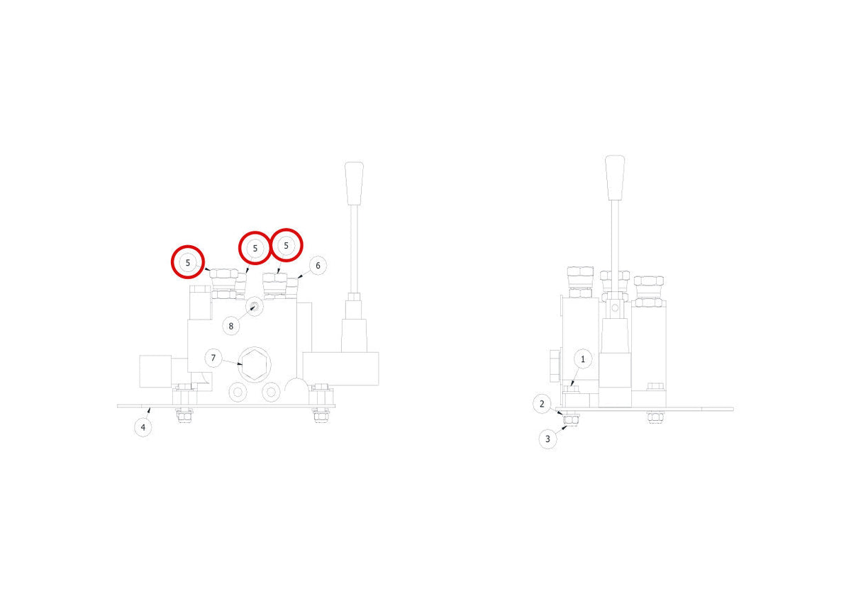 Spartan Tool 79948020 parts diagram, item 5 circled (Assy, Hyd Valve Single Section - 79948170)