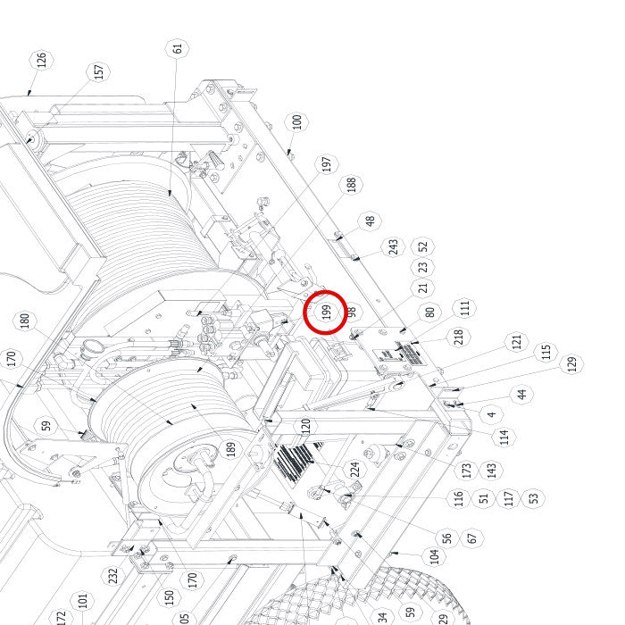 Spartan Tool 79950700 parts diagram, item 199 circled (Warrior Final Assembly - 799200T4)