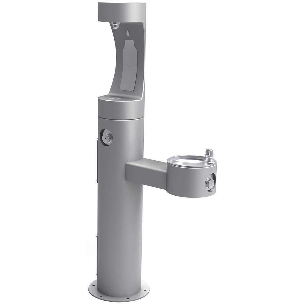 Halsey Taylor 4420BF1UGRY Halsey Taylor 4420BF1U Endura II 64" Floor Mounted ADA Outdoor Rated Dual Station Bottle Filler Fountain Combo