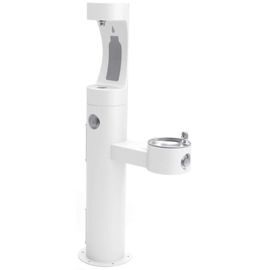 Halsey Taylor 4420BF1UWHT Halsey Taylor 4420BF1U Endura II 64" Floor Mounted ADA Outdoor Rated Dual Station Bottle Filler Fountain Combo