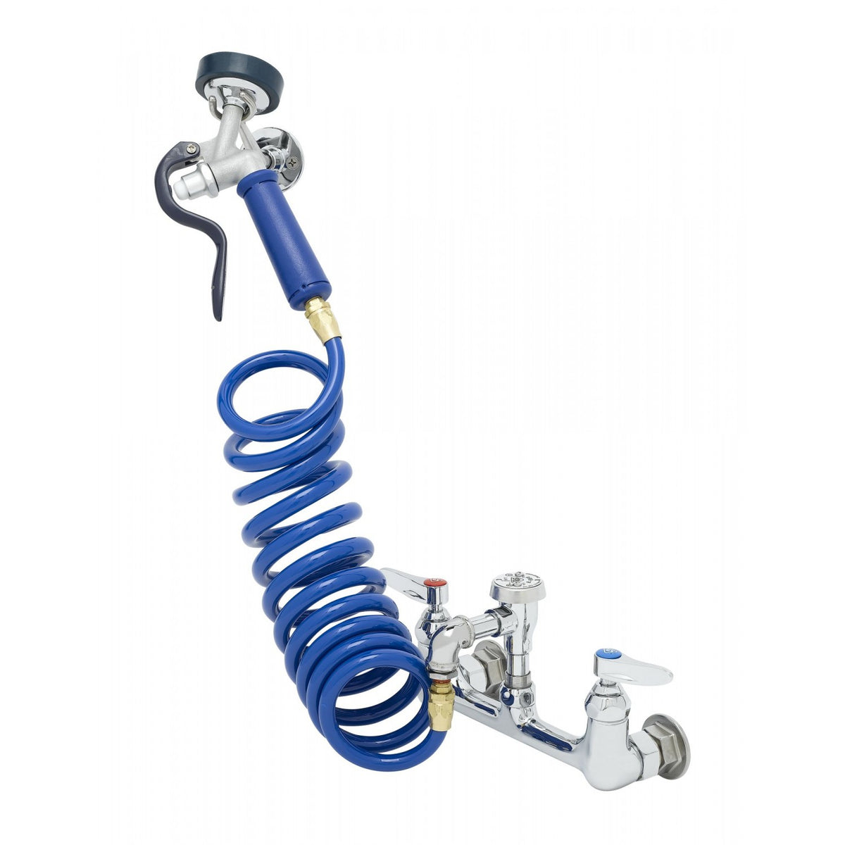 T&S Brass PG-8WREV 8" Wall Mount Mixing Faucet, Coiled Hose