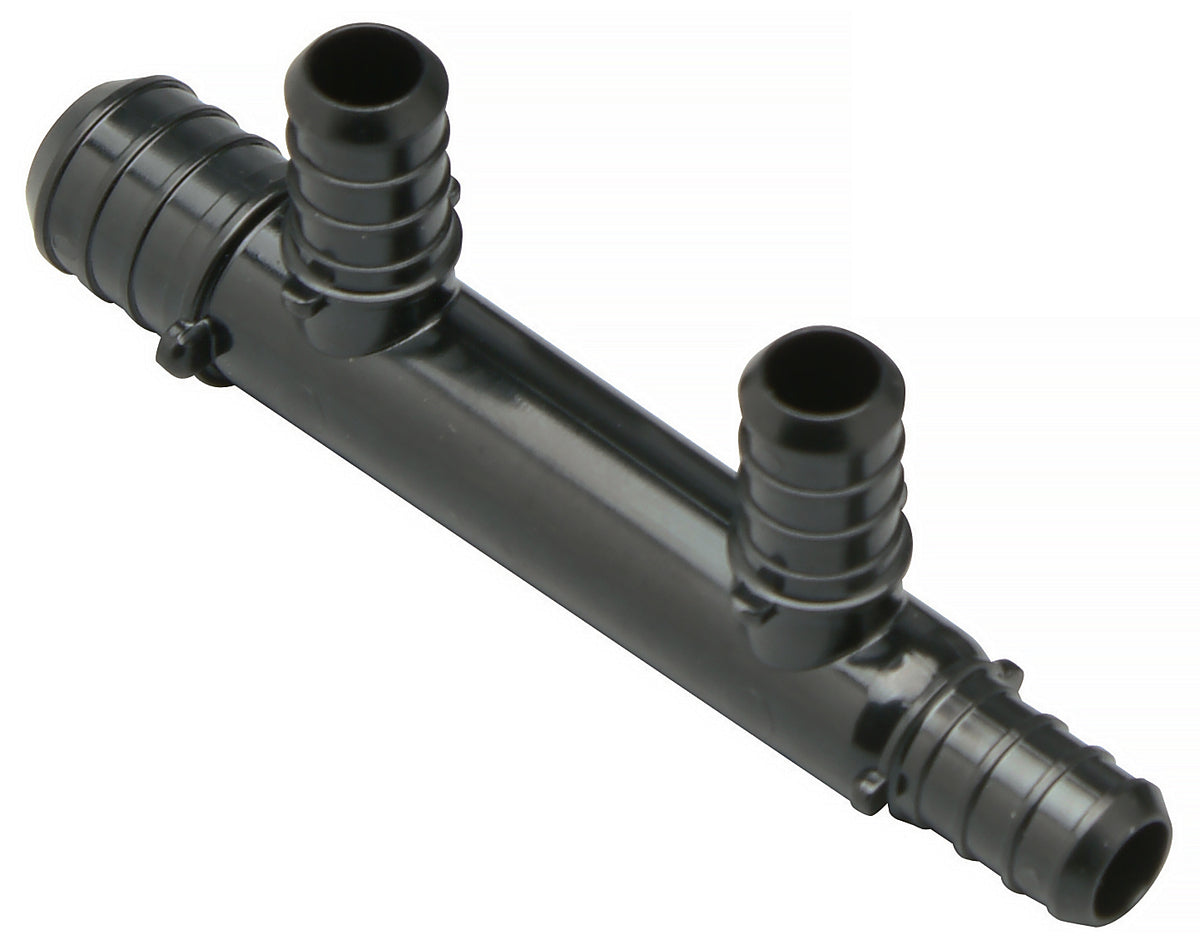 Zurn QickSert Polymer Multi-Port Tee - (1) 3/4-Inch PEX Crimp Inlet x (3) 1/2-Inch PEX Crimp Outlet Ports QPM43-3