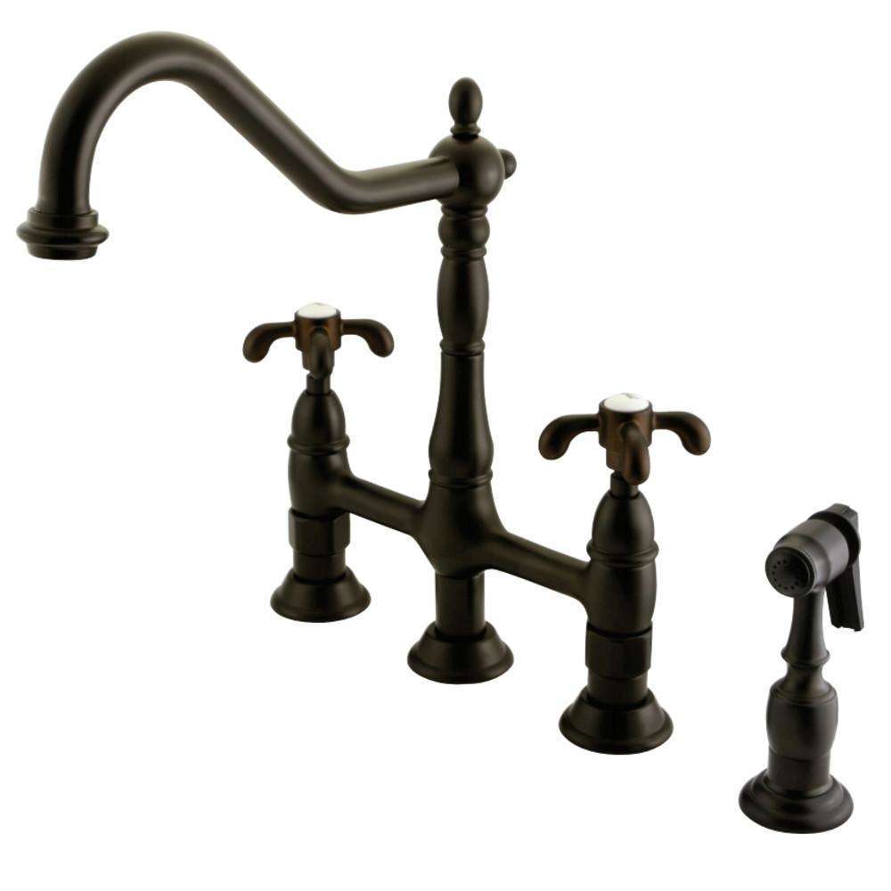 Kingston Brass KS7795ALBS English Country Kitchen Bridge Faucet with Brass  Sprayer, Oil Rubbed Bronze 