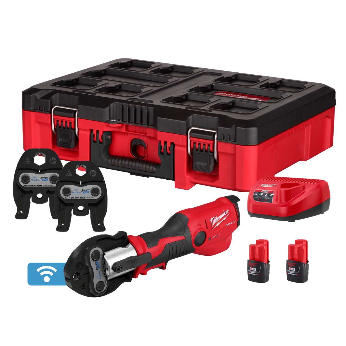 Milwaukee 2573-22Z M12 FORCE LOGIC Press Tool Kit w/ ONE KEY with 3/8", 3/4", & 7/8" ZoomLock MAX & >B< MaxiPro Press Jaws