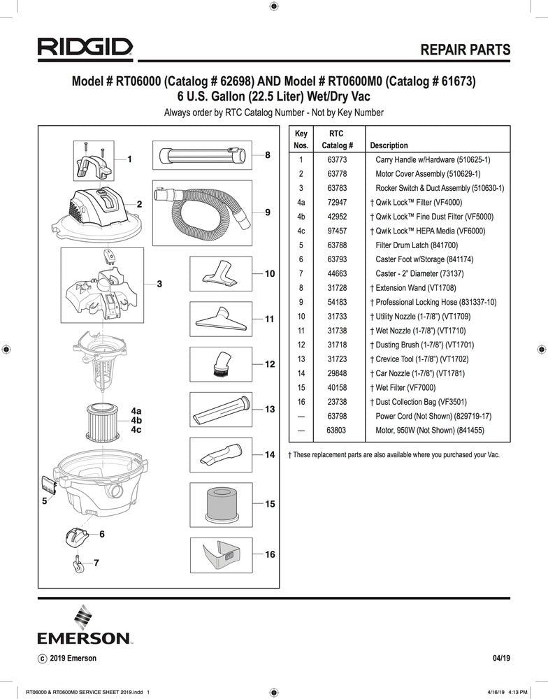 RIDGID 63773 Carry Handle with Hardware (510625-1), for 6 Gallon NXT Wet/Dry Vac and 12 Gallon NXT Wet/Dry Vac