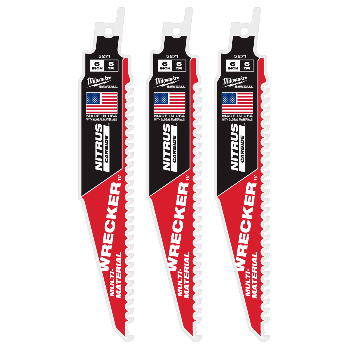 Milwaukee 48-00-5371 6" WRECKER with NITRUS Carbide SAWZALL Blade for Multi-Material (3 PK)