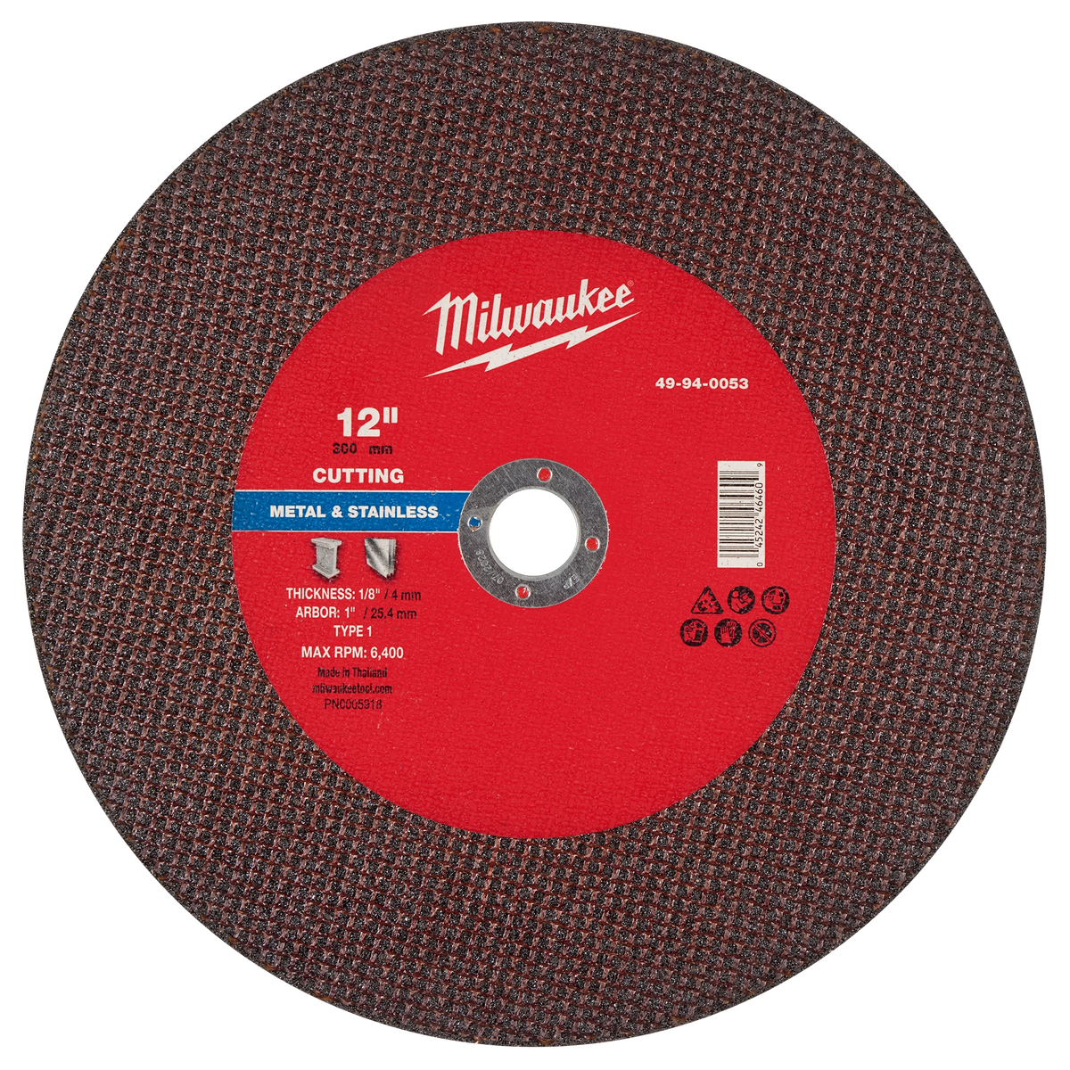 Milwaukee 49-94-0053 12" x 1/8" x 1" Metal Cut Off Wheel -Type 1 (Pack of 10)