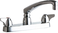 Chicago Faucets 1100-VPCABCP Lead-Free Deck-mounted manual faucet with 8" centers, Brass, NPSM