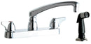 Chicago Faucets 1102-ABCP Lead-Free Deck-mounted manual faucet, 8" centers, with side spray