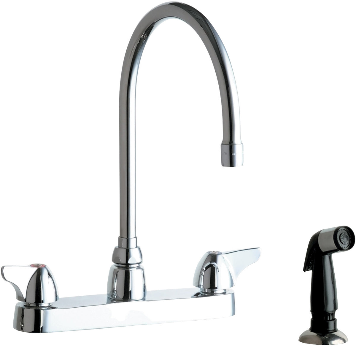Chicago Faucets 1102-GN8AE35ABCP Lead-Free Deck-mounted manual faucet, 8" centers, with side spray