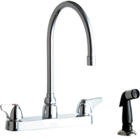 Chicago Faucets 1102-GN8AE35ABCP Lead-Free Deck-mounted manual faucet, 8" centers, with side spray