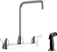 Chicago Faucets 1102-HA8VPAABCP Lead-Free Deck-mounted manual faucet, 8" centers, with side spray