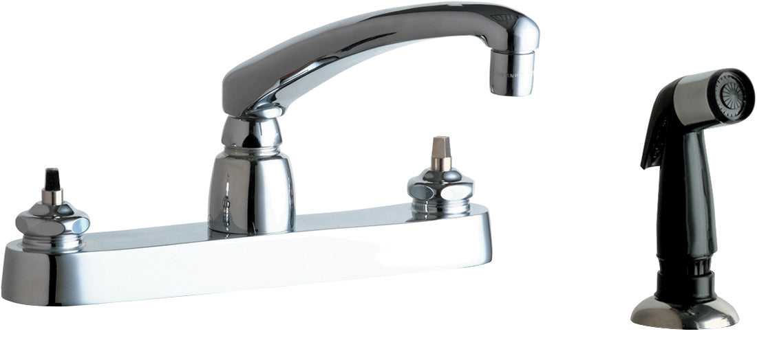Chicago Faucets 1102-LEHAB Lead-Free Deck-mounted manual faucet, 8" centers, with side spray