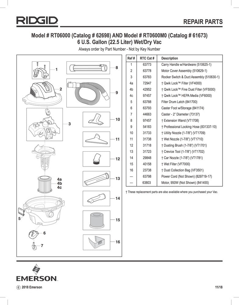 RIDGID 44663 Motor 120V Assembly, for 6 Gallon NXT Wet/Dry Vac