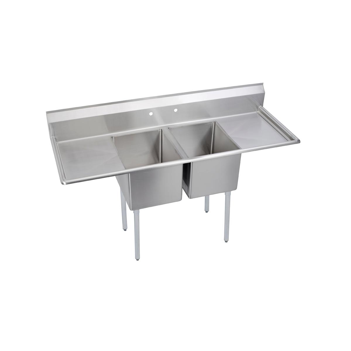 Elkay Dependabilt Stainless Steel 70" x 25-13/16" x 43-3/4" 16 Gauge Two Compartment Sink w/ 18" Left and Right Drainboards and Stainless Steel Legs 14-2C16X20-2-18X