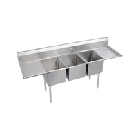 Elkay Dependabilt Stainless Steel 94" x 29-13/16" x 44-3/4" 16 Gauge Three Compartment Sink w/ 18" Left and Right Drainboards and Stainless Steel Legs 14-3C18X24-2-18X