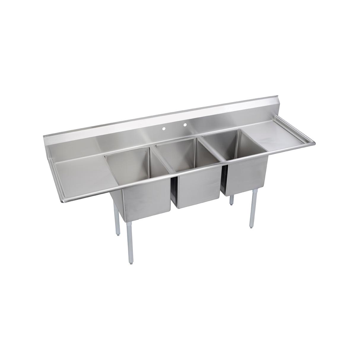 Elkay Dependabilt Stainless Steel 88" x 25-13/16" x 44-3/4" 16 Gauge Three Compartment Sink w/ 18" Left and Right Drainboards and Stainless Steel Legs 3C16X20-2-18X