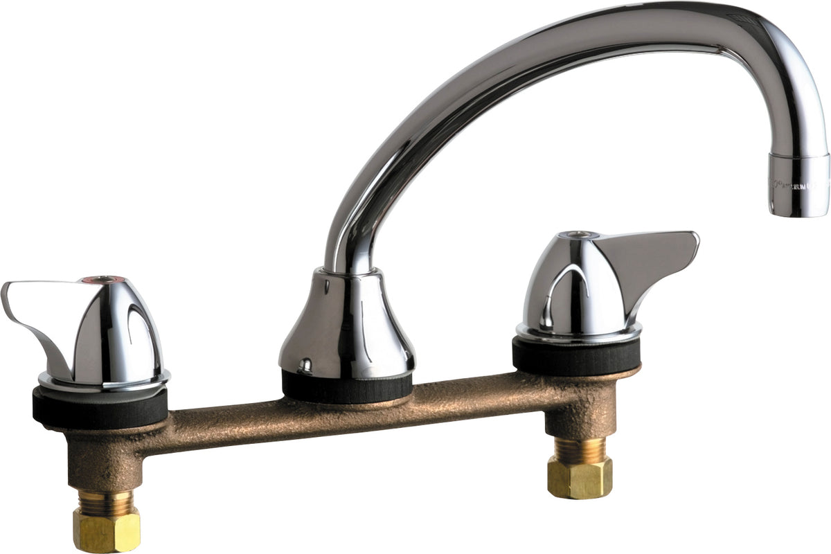 Chicago Faucets 1888-E35ABCP Lead-Free Deck-mounted manual faucet with 8" centers, Brass, NPSM
