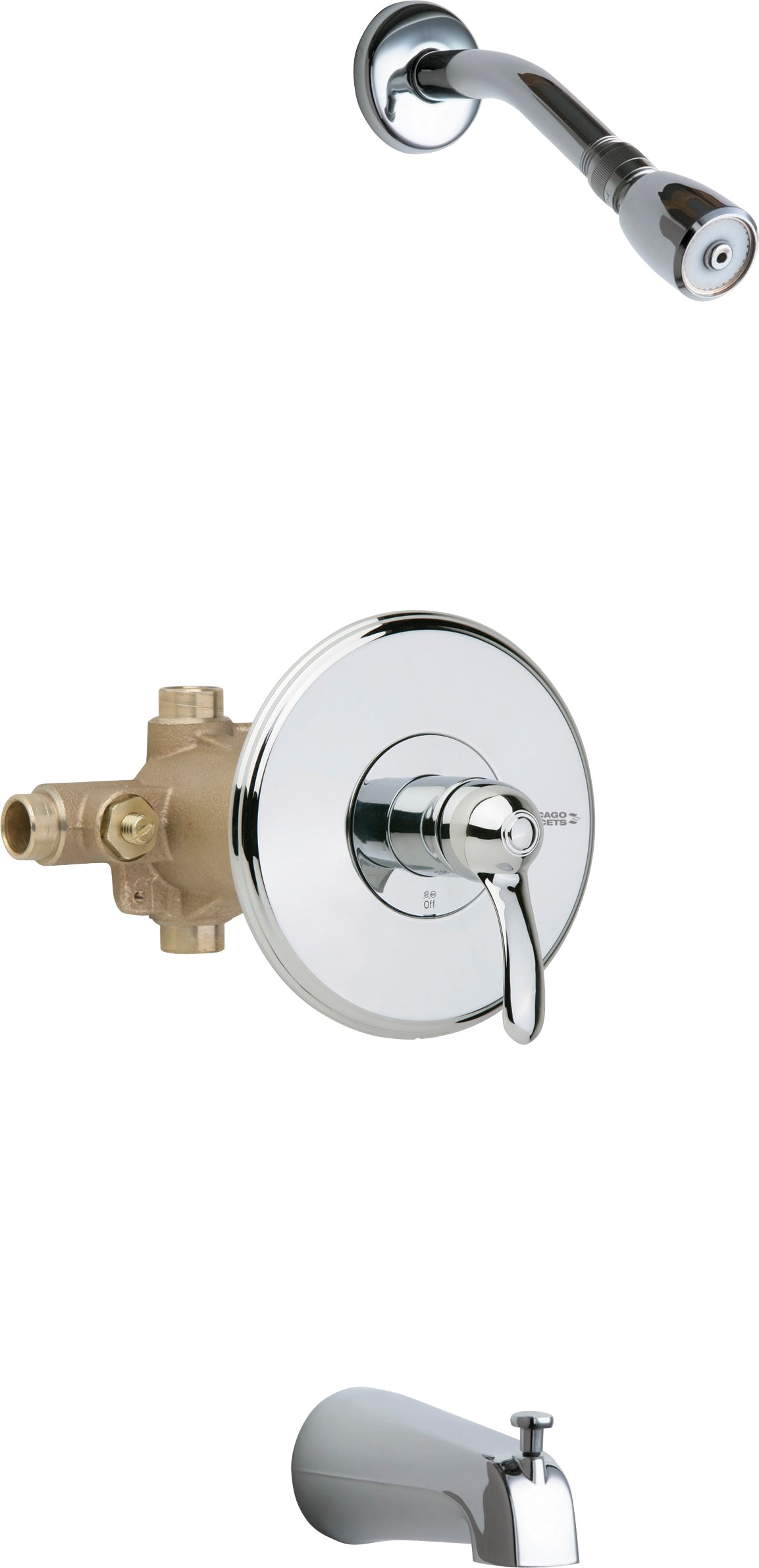 Chicago Faucets 1905-CP 1/2" Thermostatic/pressure balancing tub and shower fitting with shower head and diverter tub spout options