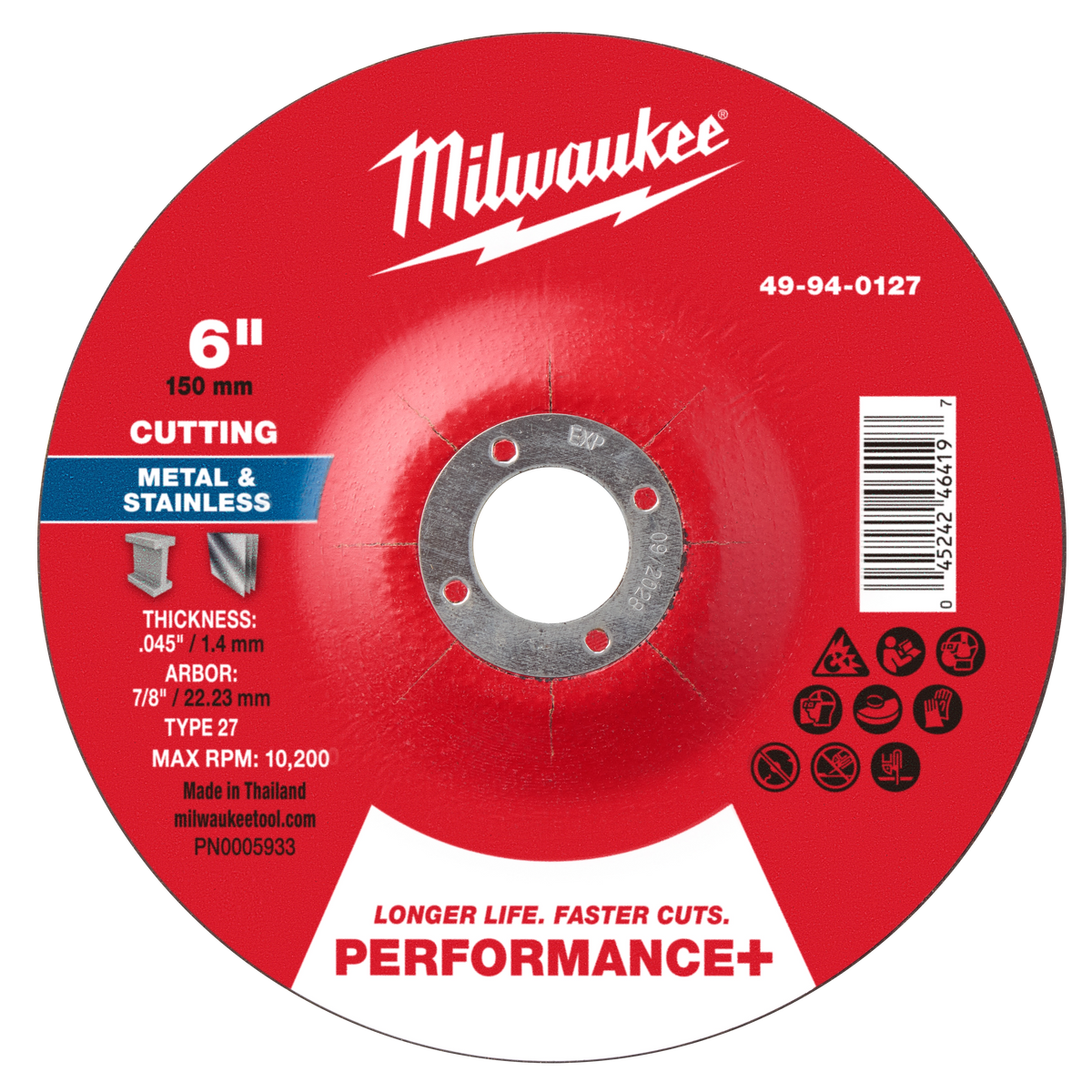 Milwaukee 49-94-0127 6" x .045" x 7/8" Performance+ Metal Cut Off Wheel - Type 27 (Pack of 25)