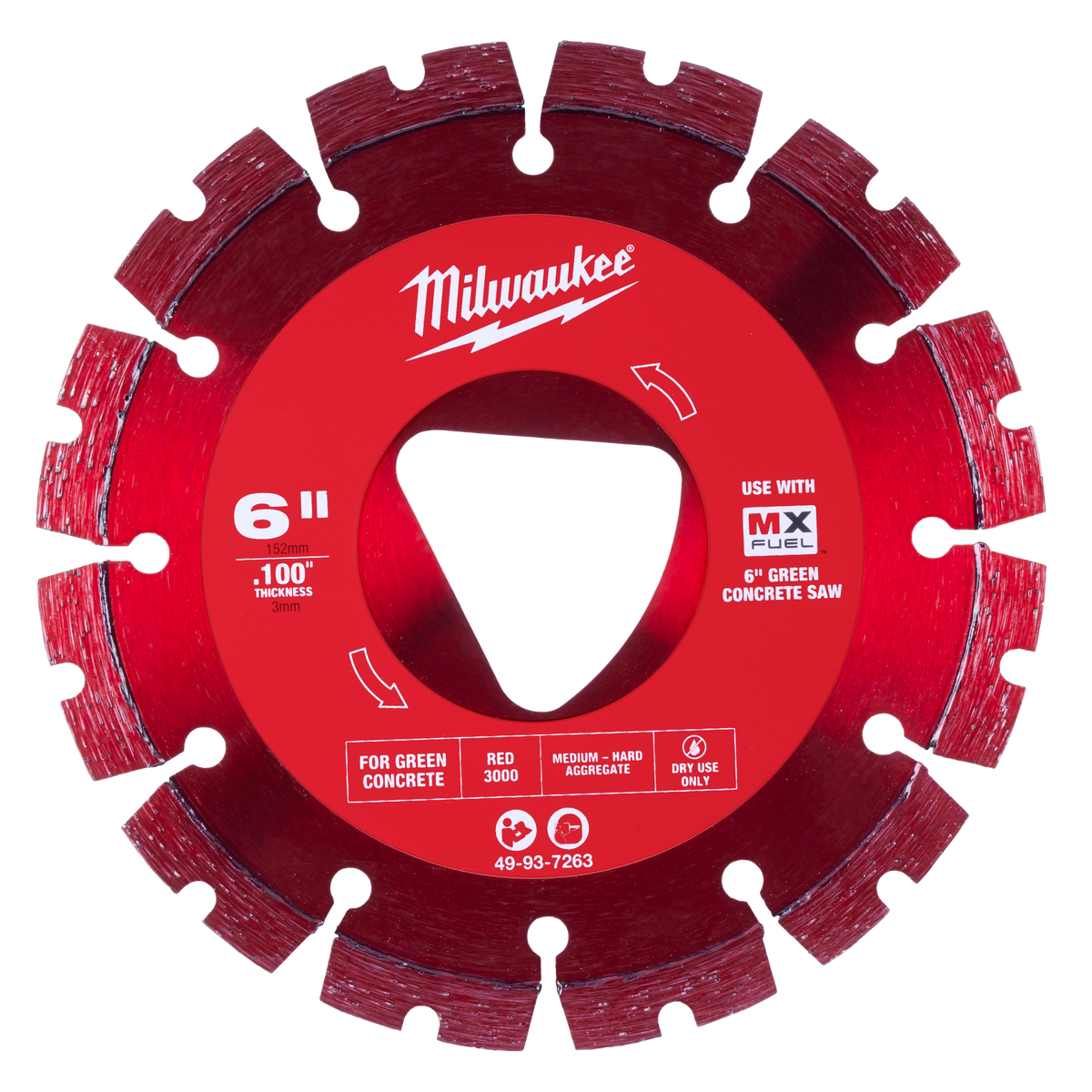 Milwaukee 49-93-7263 Red 6” x .100” Diamond Blade for Green Concrete
