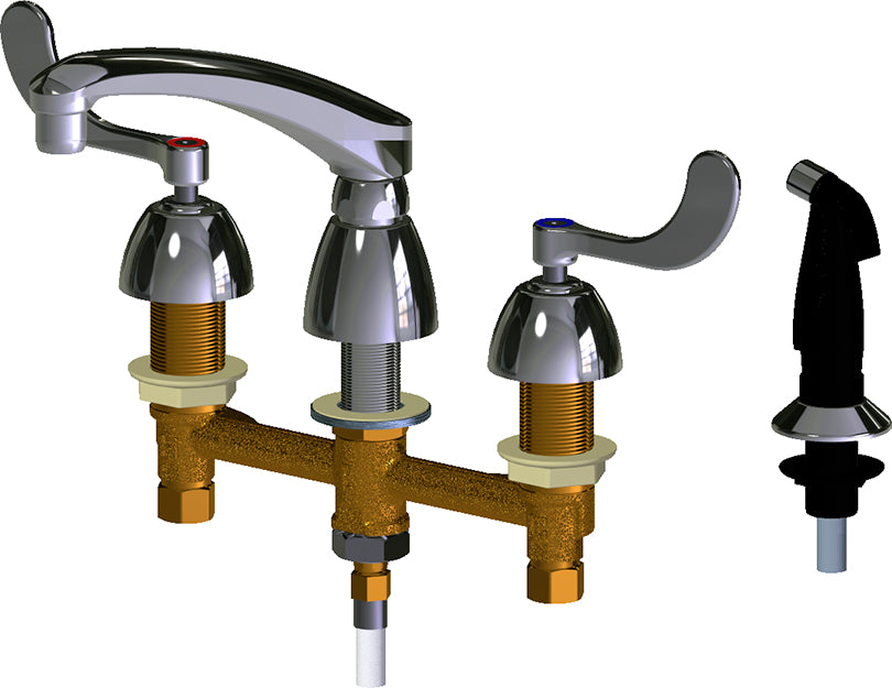 Chicago Faucets 200-AL8E35-317ABCP Lead-Free Deck-mounted manual faucet with 8" centers
