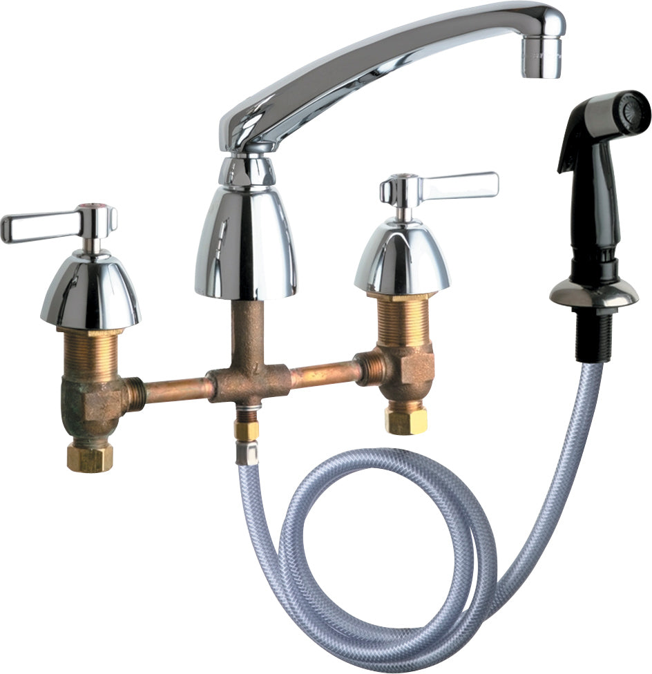 Chicago Faucets 200-AL8E35ABCP Lead-Free Deck-mounted manual faucet with 8" centers