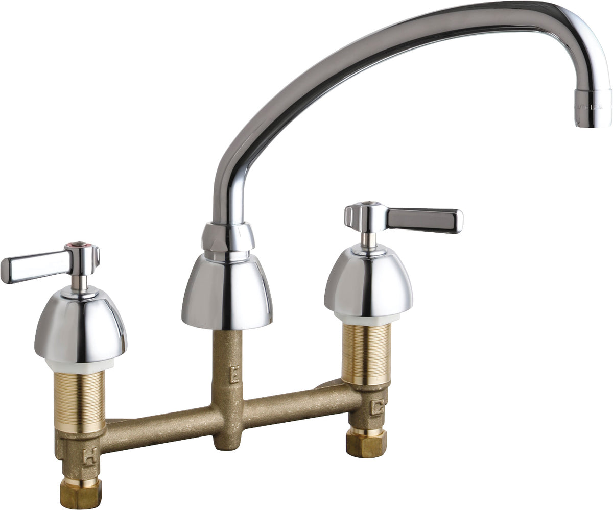 Chicago Faucets 201-AE35ABCP Lead-Free Deck-mounted manual faucet with 8" centers, Brass, NPSM