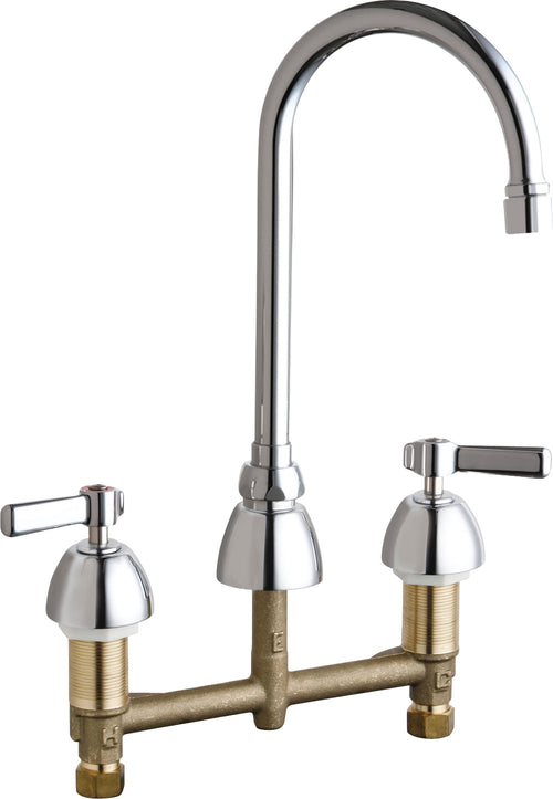 Chicago Faucets 201-RSGN8AE35VAB Lead-Free Deck-mounted manual faucet with 8" centers, Brass