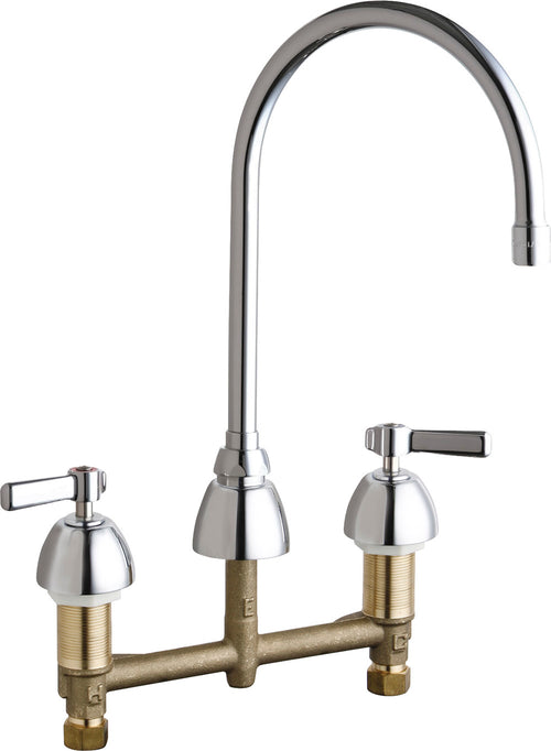 Chicago Faucets 201-RSGN8AE35VXKAB Lead-Free Deck-mounted manual faucet with 8" centers, Brass