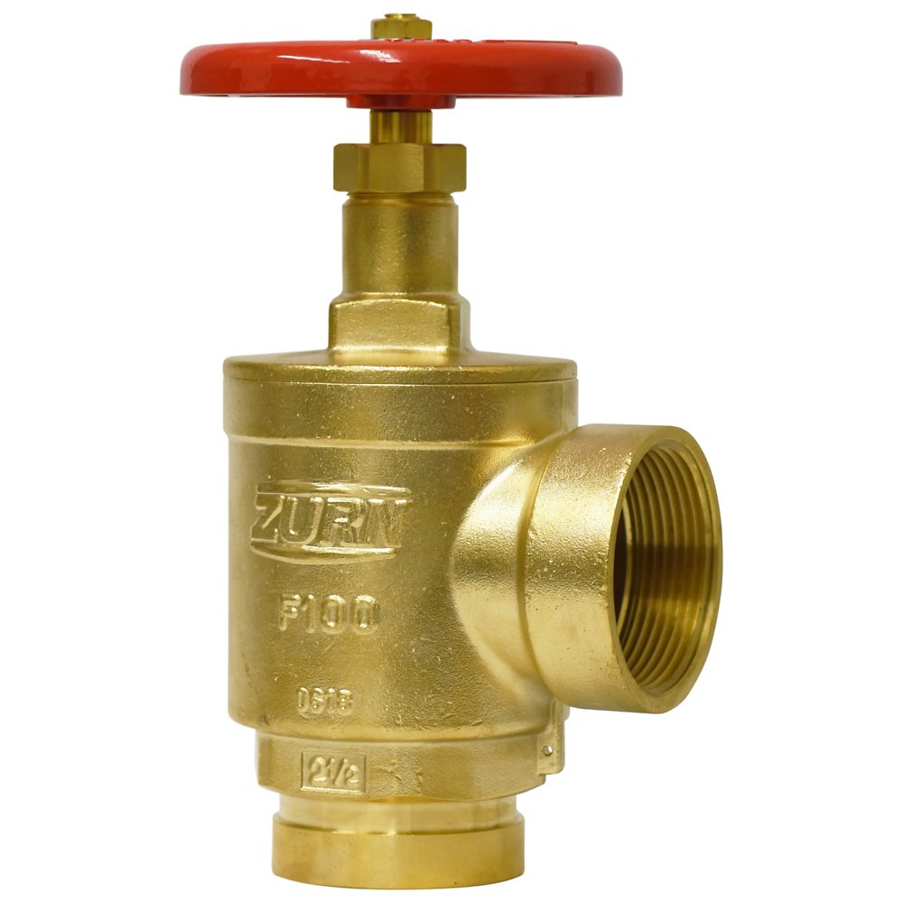 Zurn 212-F100GST 2-1/2" Fire Hose Valve - Grooved Inlet, Brass, Grooved