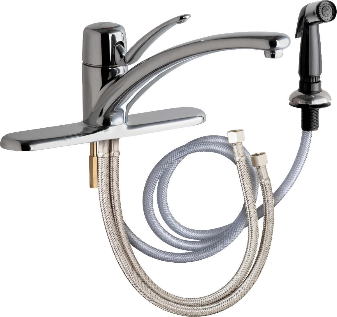 Chicago Faucets 2301-8E34ABCP Lead-Free Deck-mounted manual faucet, 8" centers, with side spray
