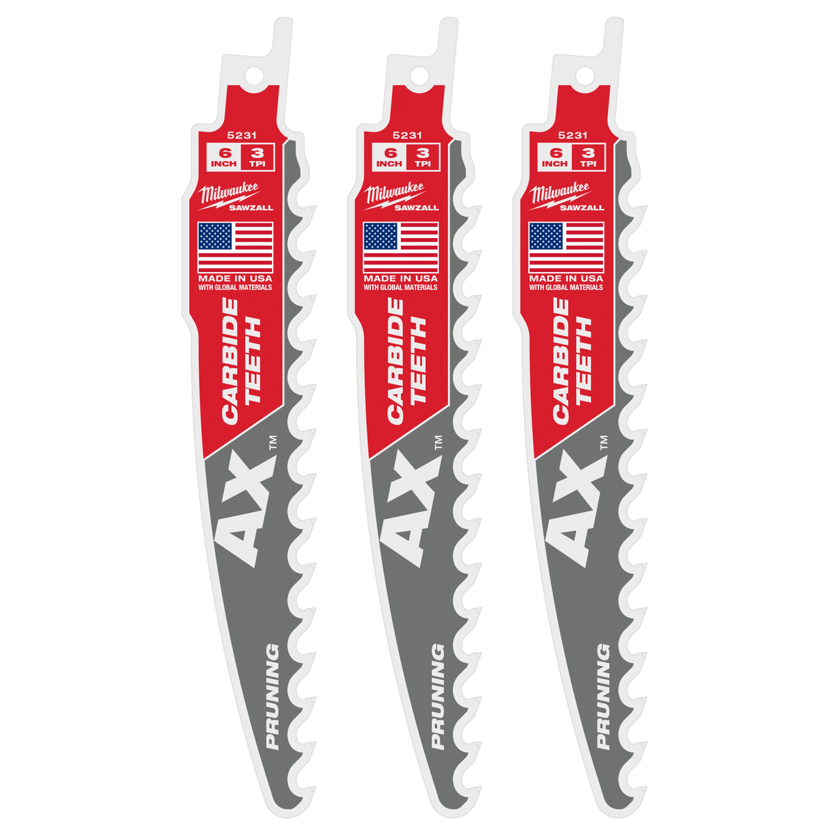 Milwaukee 48-00-5331 6" 3 TPI AX with Carbide Teeth SAWZALL Blade for Pruning (3 PK)