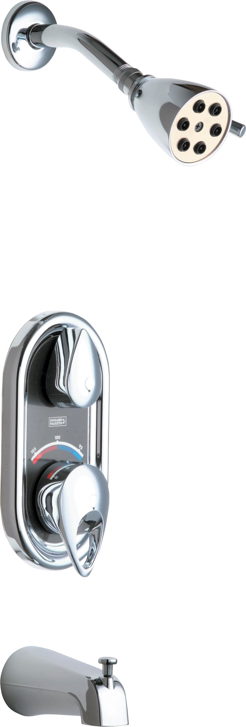 Chicago Faucets 2500-600CP 1/2" TempShield® thermostatic/pressure balancing shower fitting with shower head and diverter tub spout options