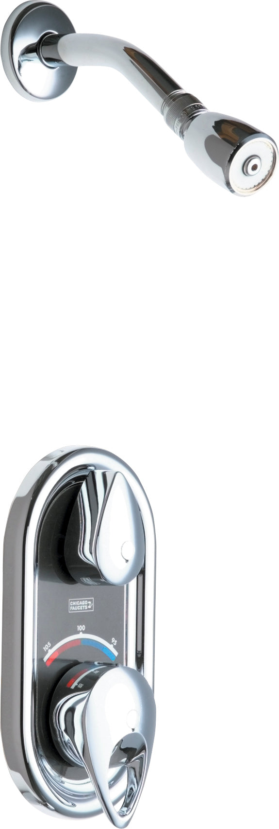 Chicago Faucets 2502-CP 1/2" TempShield® thermostatic/pressure balancing shower fitting with shower head and diverter tub spout options