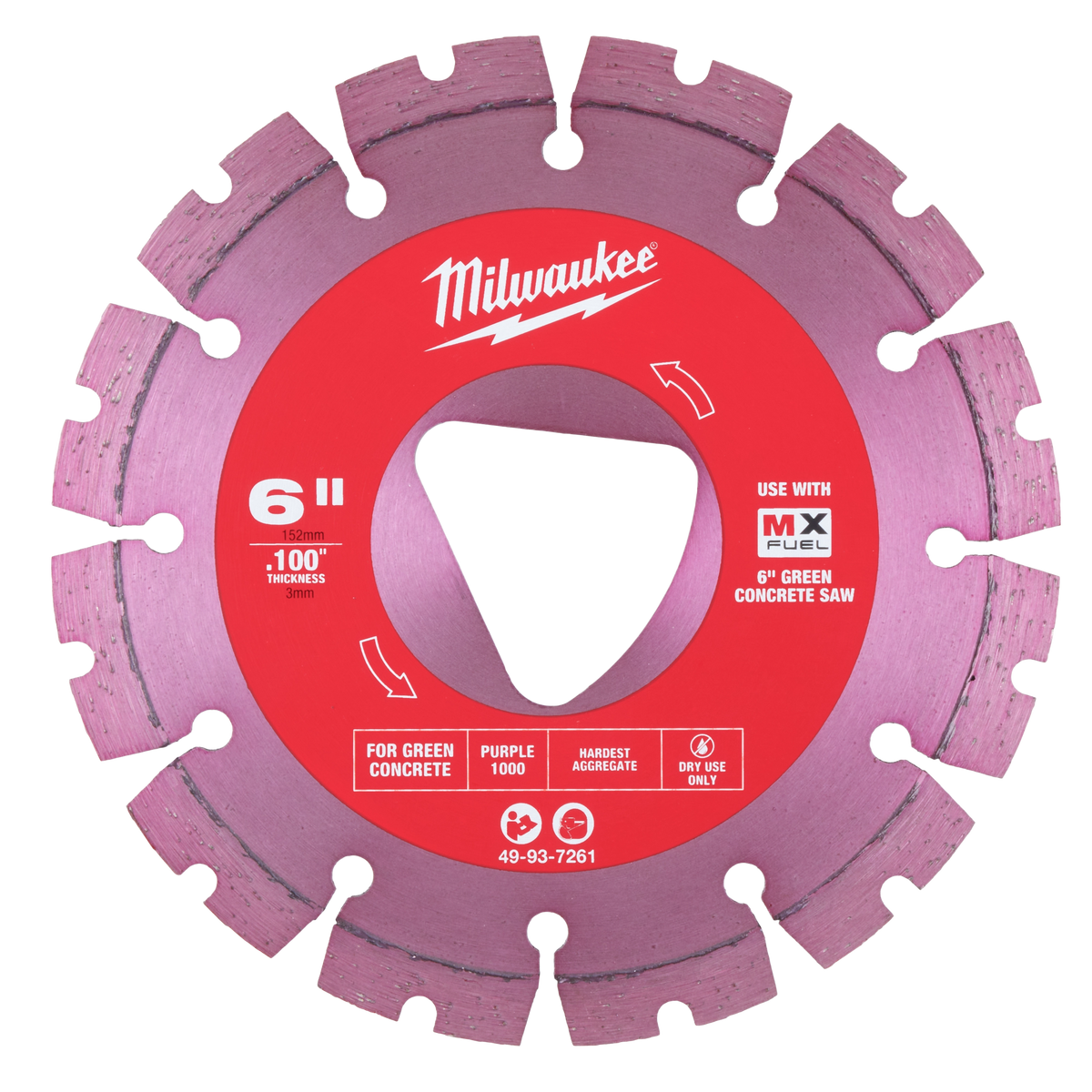Milwaukee 49-93-7261 Purple 6” x .100” Diamond Blade for Green Concrete