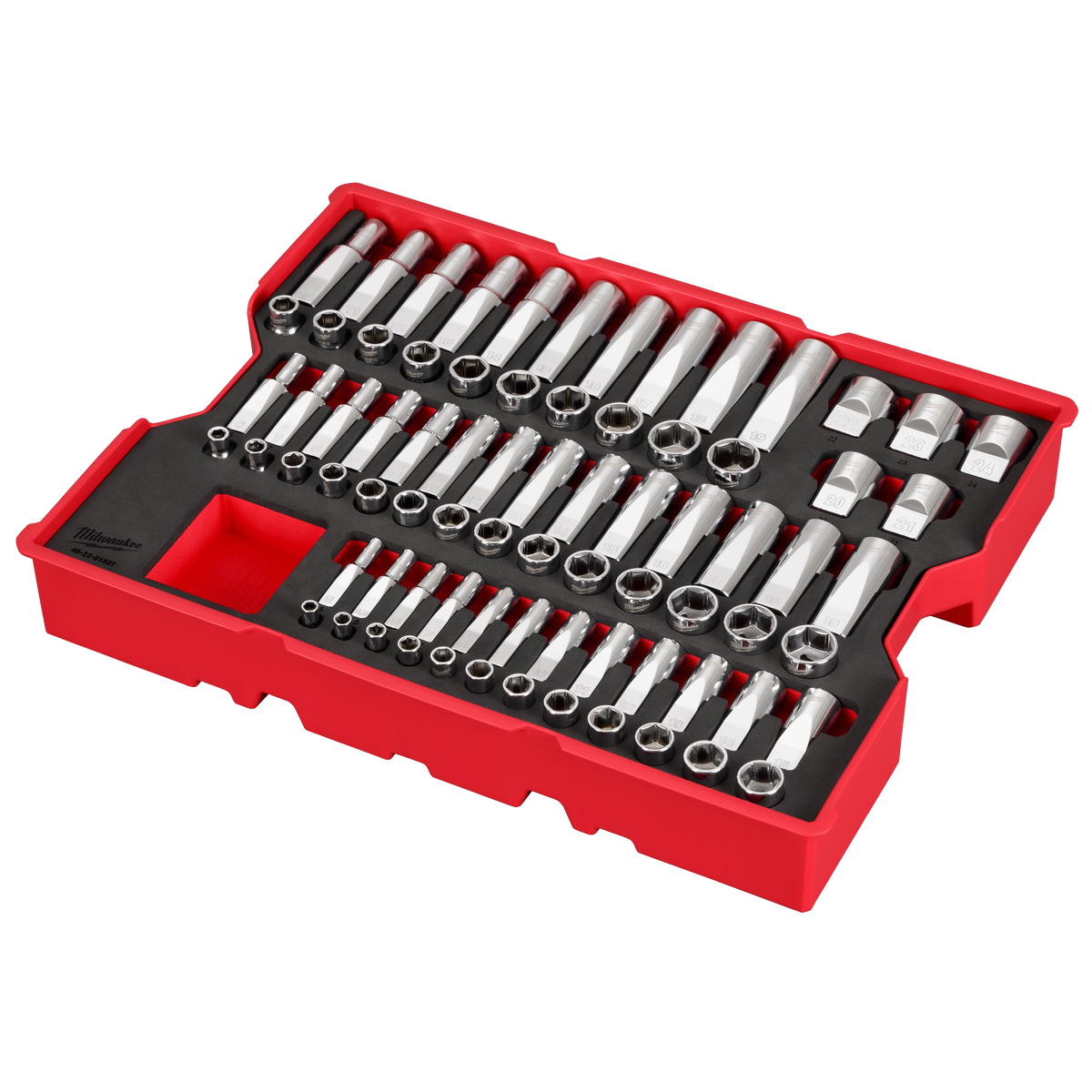 Milwaukee 48-22-0150 77 pc. 1/4”, 3/8”, & 1/2” Drive Metric Socket Set with Tray for PACKOUT Drawers