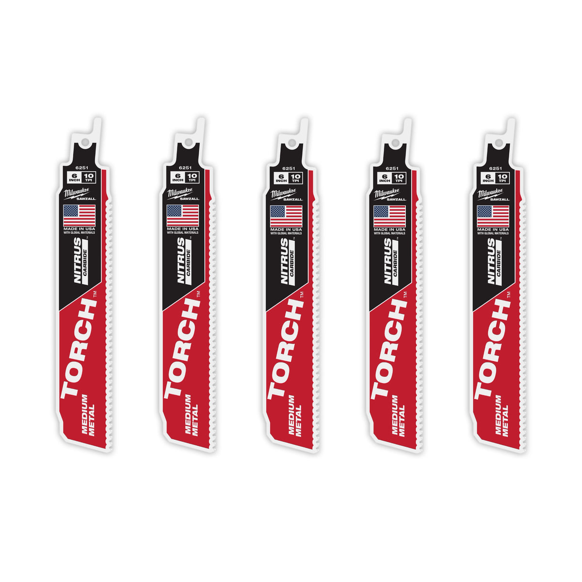 Milwaukee 48-00-6551 6" 10 TPI TORCH with NITRUS Carbide Teeth SAWZALL Blade for Conduit and Strut (5 PK)