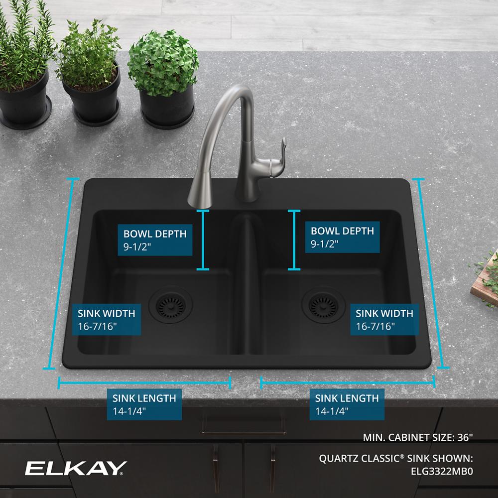 Elkay Quartz Classic 33" x 22" x 9-1/2" Double Bowl Drop-in Sink Matte Black ELG3322MB0