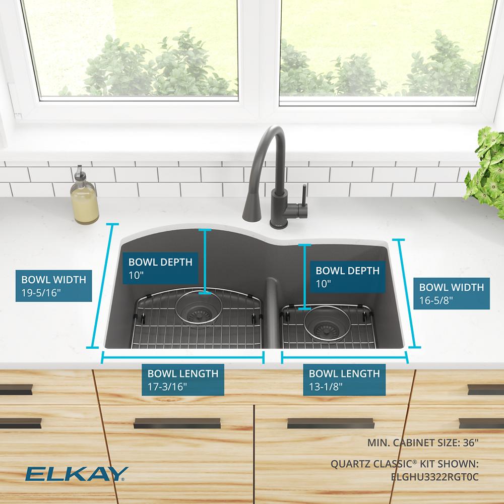 Elkay Quartz Classic 33" x 22" x 10" Offset 60/40 Double Bowl Undermount Sink Kit with Aqua Divide Graphite ELGHU3322RGT0C