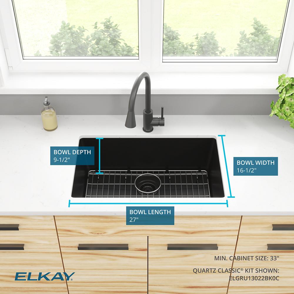 Elkay Quartz Classic 29-1/2" x 18-3/4" x 9-1/2" Single Bowl Undermount Sink Kit Black ELGRU13022BK0C