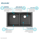 Elkay Quartz Classic 33" x 19" x 10" Double Bowl Undermount Sink with Aqua Divide Graphite ELGDULB3322GT0