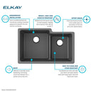 Elkay Quartz Classic 33" x 20-1/2" x 9-1/2" Double Bowl Undermount Sink with Aqua Divide Graphite ELGULBO3322GT0