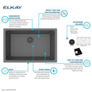 Elkay Quartz Classic 29-1/2" x 18-3/4" x 9-1/2" Single Bowl Undermount Sink Kit Graphite ELGRU13022GT0C