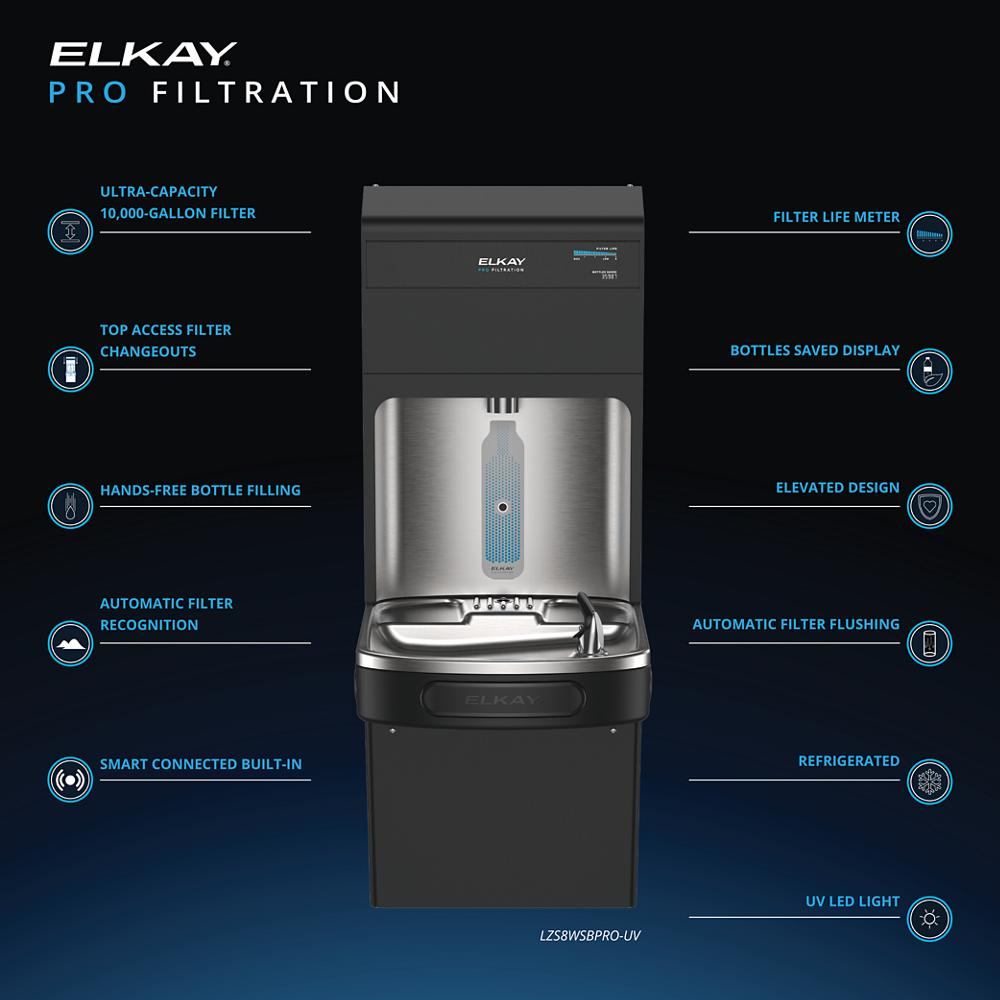 Elkay Pro Filtration Bottle Filling Station & Bi-Level ADA Cooler w/ UV-C LED -, Filtered, 8.0 GPH LZSTL8WSBPRO-UV