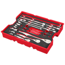 Milwaukee 48-22-0153 23 pc. 1/4”, 3/8”, & 1/2” Drive Ratchet and Accessory Set with Tray for PACKOUT Drawers