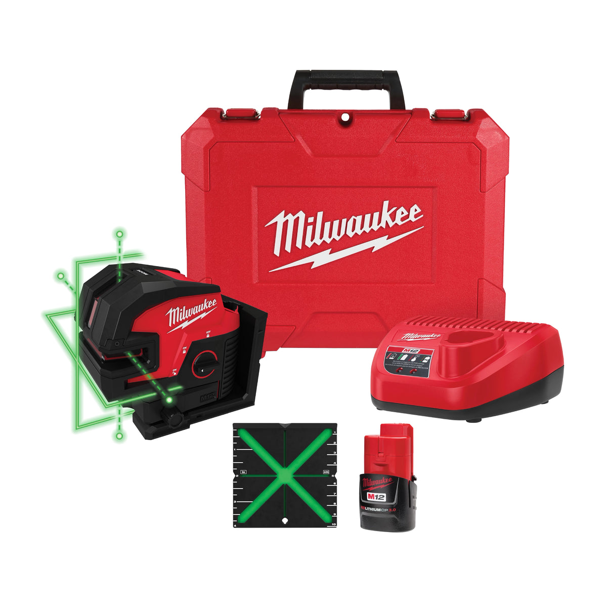 Milwaukee 3624-21 M12 Green Cross Line & 4-Points Laser Kit