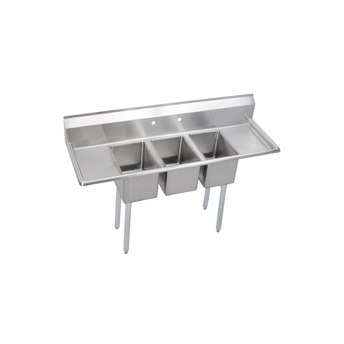 Elkay Dependabilt Stainless Steel 66" x 19-13/16" x 43-3/4" 16 Gauge Three Compartment Sink w/ 16" Left and Right Drainboards and Stainless Steel Legs 3C10X14-2-16X