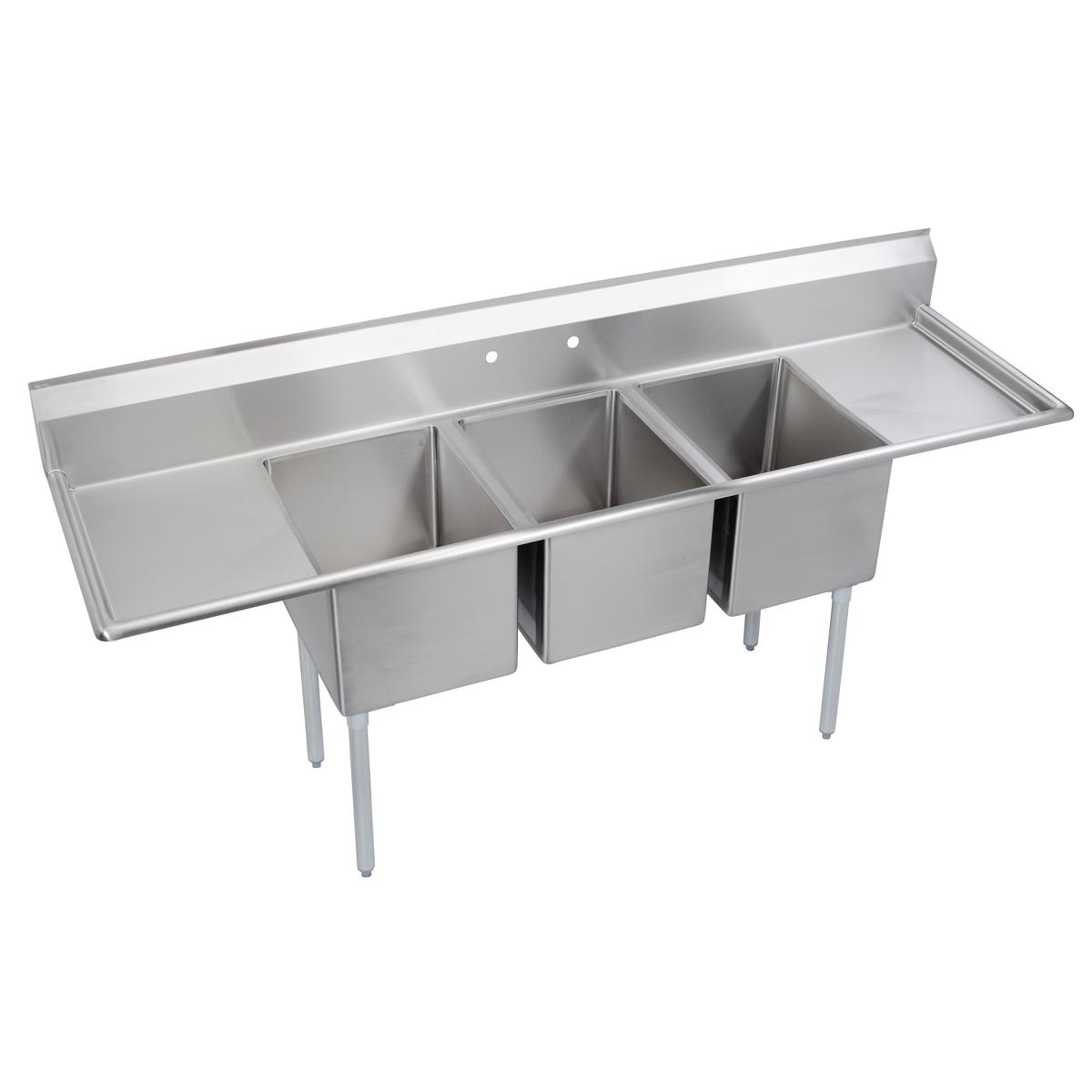 Elkay Dependabilt Stainless Steel 94" x 29-13/16" x 44-3/4" 16 Gauge Three Compartment Sink w/ 18" Left and Right Drainboards and Stainless Steel Legs 3C18X24-2-18X